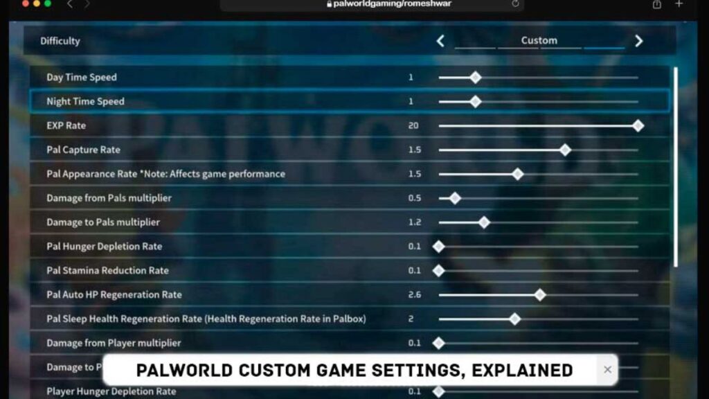 Palworld Custom Game Settings